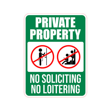 Portrait Round Plus Private Property No Soliciting No Loitering Door or Wall Sign | Safety Signage